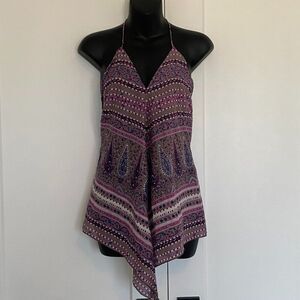 Cotton Purple Summer Shirt Paisley Print Patterned Halter Neck Top Size Medium